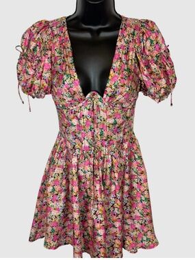 For Love and Lemons Paulina Dress Multi floral print puff sleeve mini size S